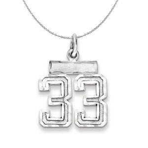 Silver, Varsity Collection, Small D/C Number 33 Necklace - 24 In